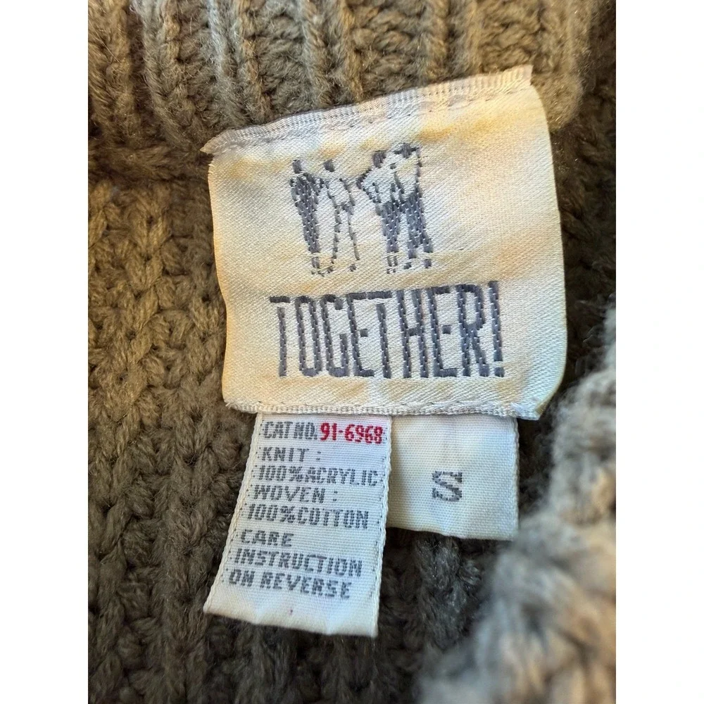 Vintage Together! Chunky Knit Sweater Western‎ Yoke Green Beige S
